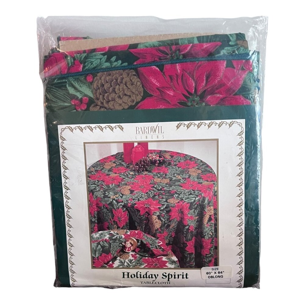 Bardwil Linens Holiday Spirit Red Tablecloth Holiday Poinsettia Oblong 60"x84"